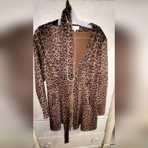 Leopard Print Long Sleeve Dress With A Necklace